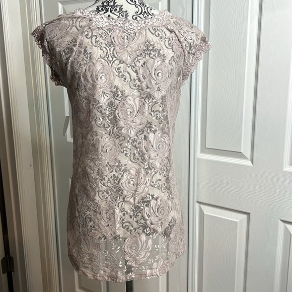 Charlotte Russe Lace Sheer Top Cap Sleeve New XL Y2K - Picture 5 of 8